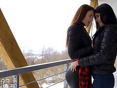 Lesbea Lady Dee and natural czech lezzie tribbing orgasm in winter cabin