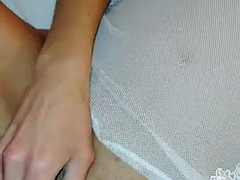 19 year old girl with tight pussy takes long cock deep, takes a little ball deep