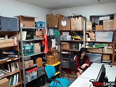 Security guards fuck a cute teen shoplifter in their office