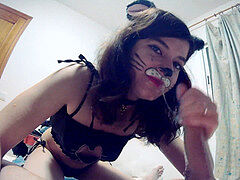 Kawai wife beg for cum at kitty costume play part 1