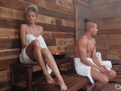 Sex In The Sauna - wet oiled up busty blonde Jessa Rhodes fucked in SPA by Xander Corvus