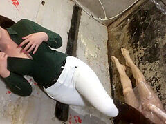 Submissive gets wrapped in plastic wrap and trampled by dirty boots