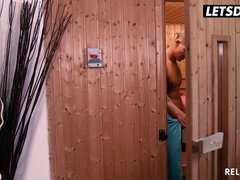 Alice Nice Stretched Good In The Sauna By New Gym Member