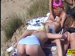 girl/girl teens and moms try penises at beach