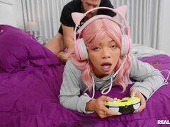 Pink haired gamer girl Paisley Paige bangs her roommate Xander Corvus