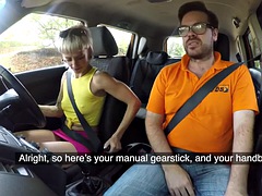 FAKEHUB - Little girl behind the wheel fucks her instructor in a cowgirl pose