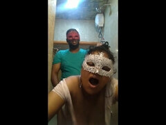 Indian Desi Brunette Karisma gets a steamy shower & wild doggy-style sex party