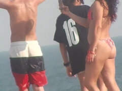 Hispanic fitness girl on the beach voyeur clip