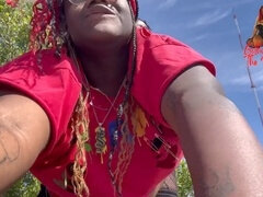 Curvy ebony BBW goes fishing and then gets down and dirty with a fisherman
