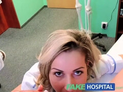 Blonde nurse with huge tits gets her patient's full attention in a hot POV exam