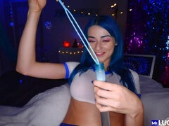 Jewelz Blu Blows Bubbles And Bounces On Cock