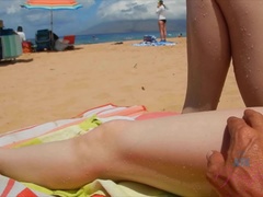 Amatør, Strand, Bikini, Creme tærte, Blottere, Orgasme, Udendørs, Pov