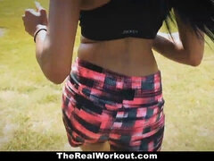 Brittany White gets her curvy ebony body pounded after a hard workout