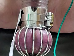 Locktober cum from cbt estim in chastity and ball cage