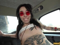 Tattooed chick in red glasses Giada Suicide rammed from behind