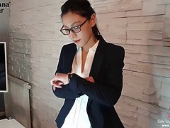 Cute Brunette Seduce Fuck Her Asian Interviewer - BananaFever