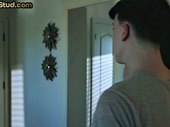 Twink stepbrother rimmed and fucked in the kitchen by a stud
