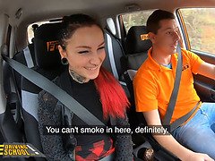 Fakedrivingschool tattoo babe sharlotte thorne smokes instructors dong