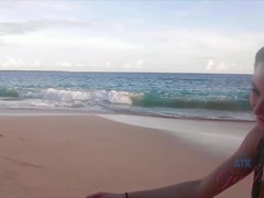해변, 공개동영상, 여자친구, 오르가슴, 공개적인, 면도된, 샤워, 빼빼한