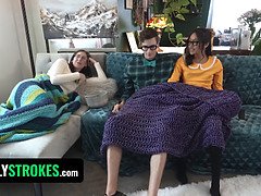 Step-siblings compete in a wild POV challenge as they cum together behind stepmom's back