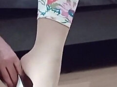 Crossdresser Dangling in White Casadei Blade Pointed Toe High Heels Pumps