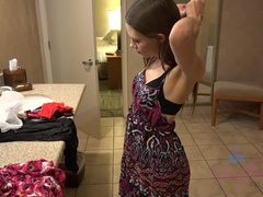 Bad, Brunette, Skitten, Kjole, Petite, Synsvinkel, Fitte, Pupper