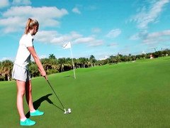 Blonde is having a utterly sexy game of golf