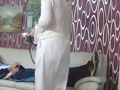 Beautiful german nurse mom tears up her home patient