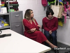 Busty Latina milf thief gangbanged in the backroom