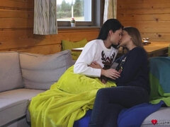 Young lesbians cuddle up together
