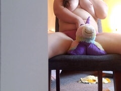 Horny PAWG humps unicorn plushie and rubs her clit to a wet orgasm through her panties