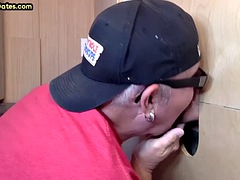 Cock sucking amateur DILF close up cock sucking at glory hole