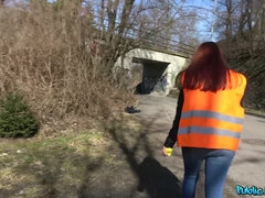 Amatör, Baben, Avsugning, Pengar, Utomhus, Offentlig, Uniform