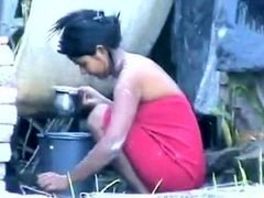 Indian Gal Washing Outdoors