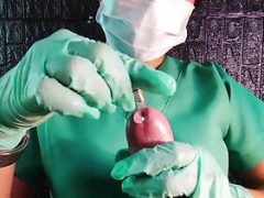 Edging & Sounding by sadistic nurse with latex gloves (DominaFire)