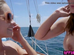 Captain bangs petite teen on boat while captain watches - outdoor bisexuality!