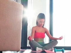 Young and fresh Latina is doing some yoga and also rectal sex