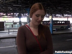 Natural busty redhead railed in public