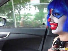 Mikayla Mico's amateur road-head adventure: clowning on the road with her shaved pussy