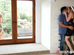 Blonde bombshell gets pleasantly fucked on the balcony