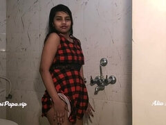 beautiful Indian desi bollywood model Alia Advani in bathroom taking shower