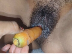 Manju Put Carrots in the Bur for the First Time. Carrot Sex Videos