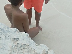 I walk topless on the beach and give a blowjob in public with a creampie on my tits