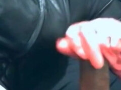 Pink Rubber Gloves Mistress Jerking Slave to Eruption