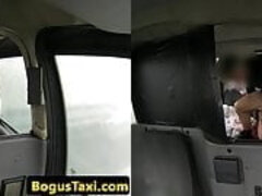 Lady british cabbie cockrides her passenger