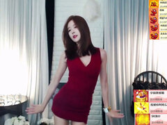 uber-cute Korean female dancing in crimson dress Sexy