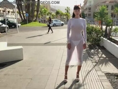 Naughty Lada Flashes Her See-Through Dress in Public - No Panties!