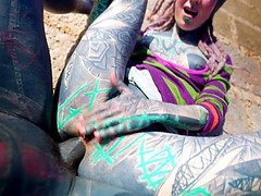 Petite HIPPIE Lily Lu gets her tight ass drilled by tattooed stud outdoors - POV