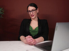 Brunette, Dominerende kvinne, Briller, Skambelagt, Milf, Kontor, Orgasme, Alene