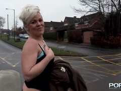Huge-Titted mature Bree urinating in the public